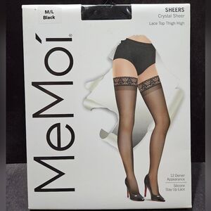 Thigh High Lace Top- Black Crystal Sheer Size M/L NWT